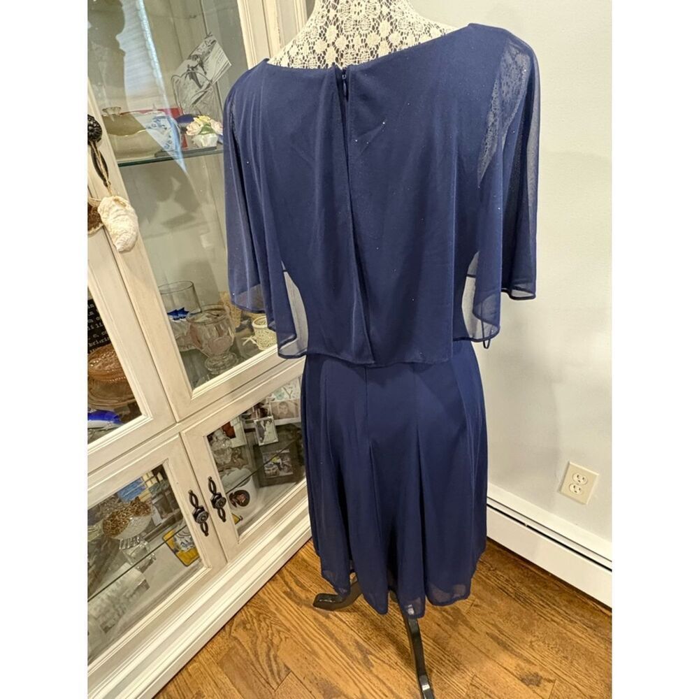 Navy Blue Sparkle Overlay Midi Dress - Picture 2 of 12